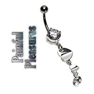 Painful Pleasures ✦ Crystal Heart Dangle Navel Ring ✦ Rhodium Finish 14G NWT